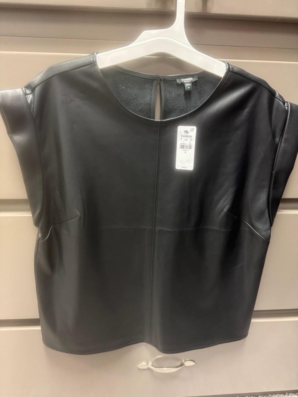 Express Black Faux Leather Cap Sleeve Blouse